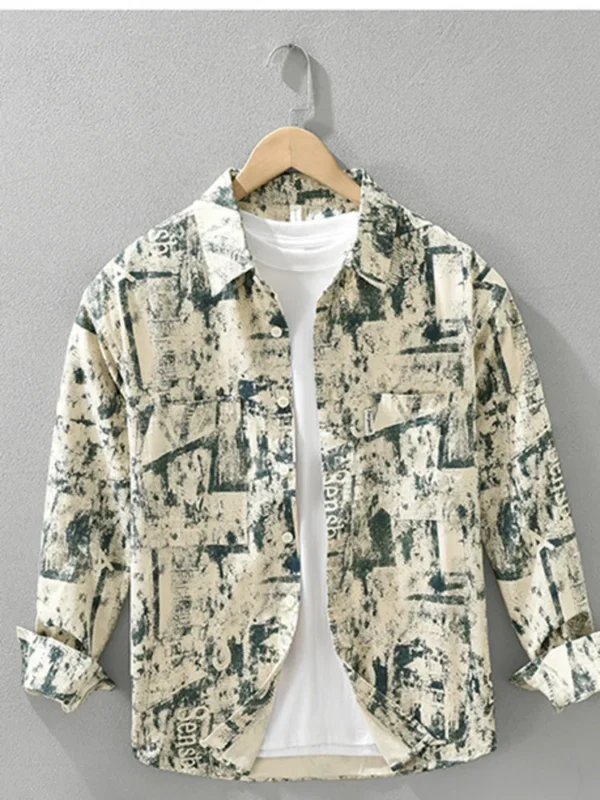 #4519 Tie Dye Printed Shirts Men Vintage Streetwear Hip Hop Shirts Male Long Sleeve Korean Style Cotton 100% Loose Men's Shirts - Image 3