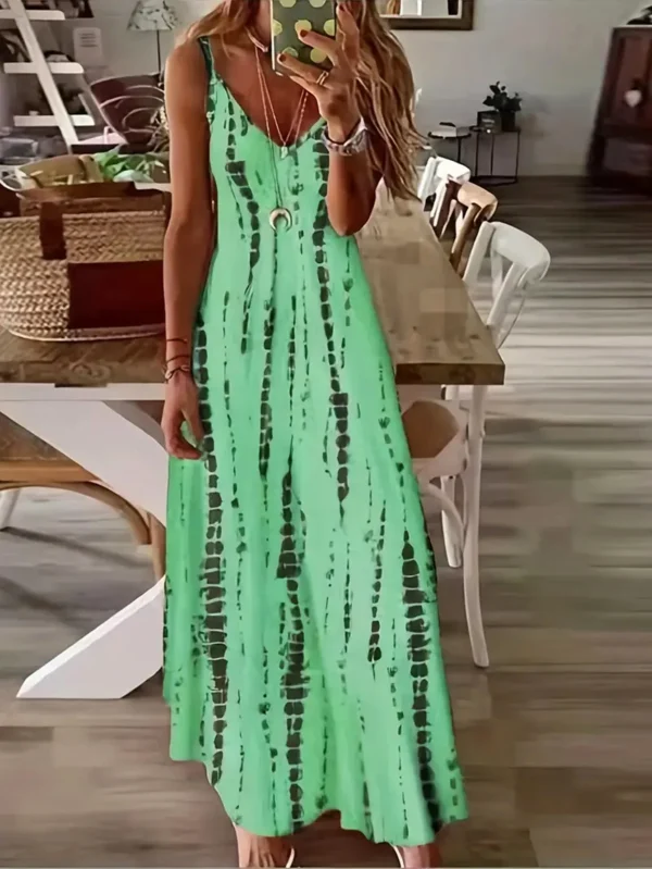 Women's Casual Loose V-neck Tie Dye Printed Spaghetti Maxi Dress Summer Beach Vacation Long Dress - Image 2