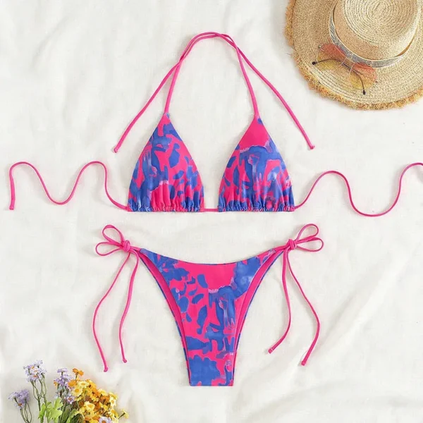 2025 Tie Dye Lace Up Bikini Set Beach Swimwear Women Swimsuit Biquinis Tankini Femme Mujer Bathing Suit Купальник Женский Xl - Image 2
