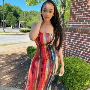 Colorful Tie-Dye Off-Shoulder Maxi Dress