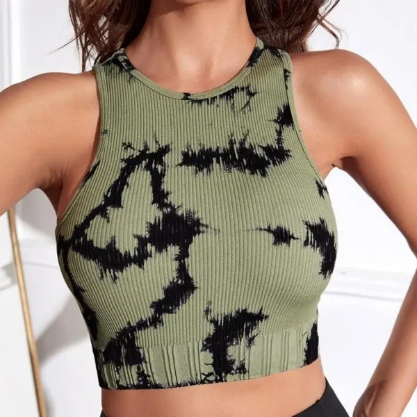 Women's Tie Dye Sleeveless Workout Casual Cropped Tank Top Shirts - Image 3
