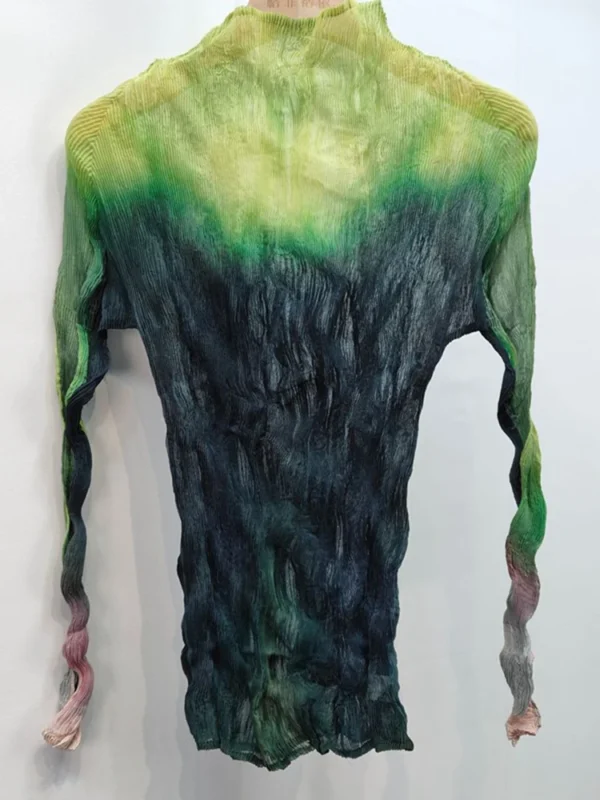 LANMREM Pleated T-shirt Women Long Sleeve Light Base Shirt Fashion Gradient Personality Versatile Tops 2025 Spring Summer 2DE446 - Image 2