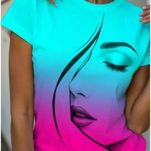 Summer Fashion Women’s T-Shirt – Graphic Abstract Print, Crew Neck, Short Sleeve