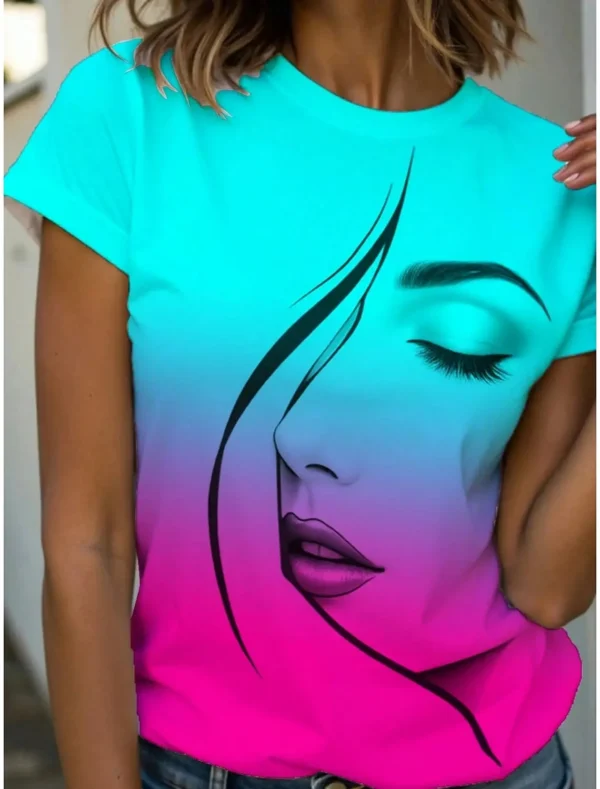 Summer Fashion Women’s T-Shirt – Graphic Abstract Print, Crew Neck, Short Sleeve