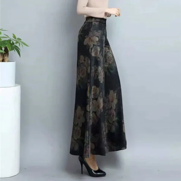 2024 Summer New Thin Temperament Fishtail Skirt Pants Women's Elastic High Waist Print Loose Fashion Straight Wide Leg Trousers - Image 2
