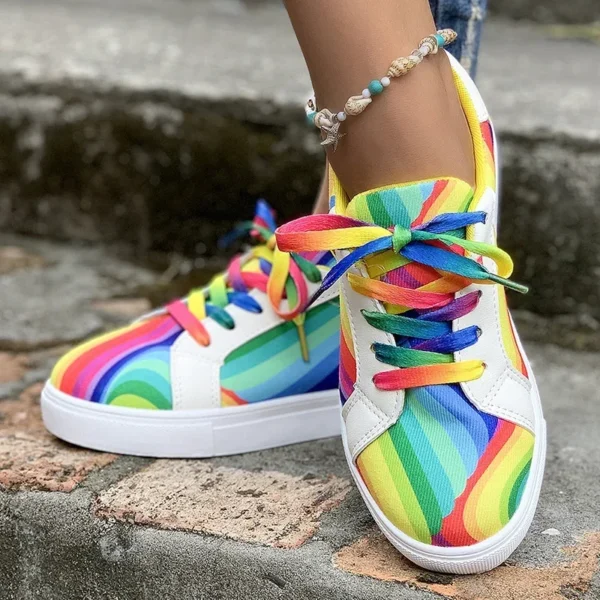 Rainbow Color Lace Up Sneakers Women Casual Non-Slip Platform Vulcanized Shoes Woman 2023 Autumn Flats Running Walking Shoes 43 - Image 2