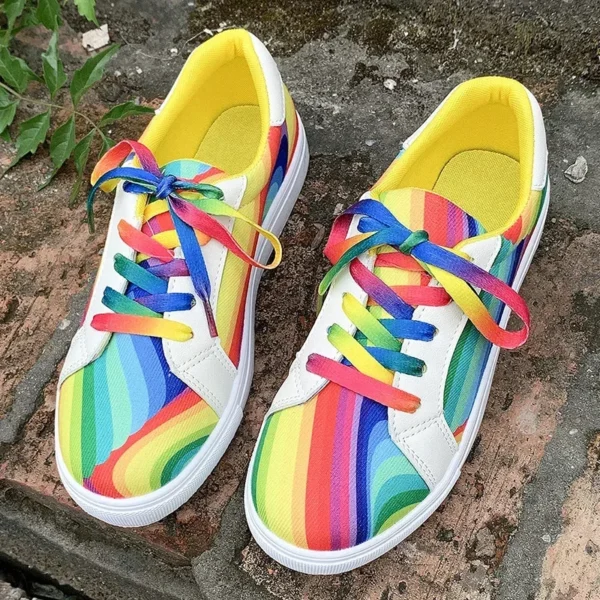 Rainbow Color Lace Up Sneakers Women Casual Non-Slip Platform Vulcanized Shoes Woman 2023 Autumn Flats Running Walking Shoes 43 - Image 6