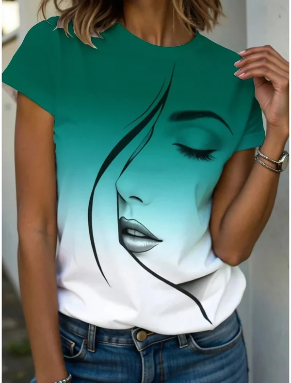 Summer Fashion Women’s T-Shirt – Graphic Abstract Print, Crew Neck, Short Sleeve - Image 3