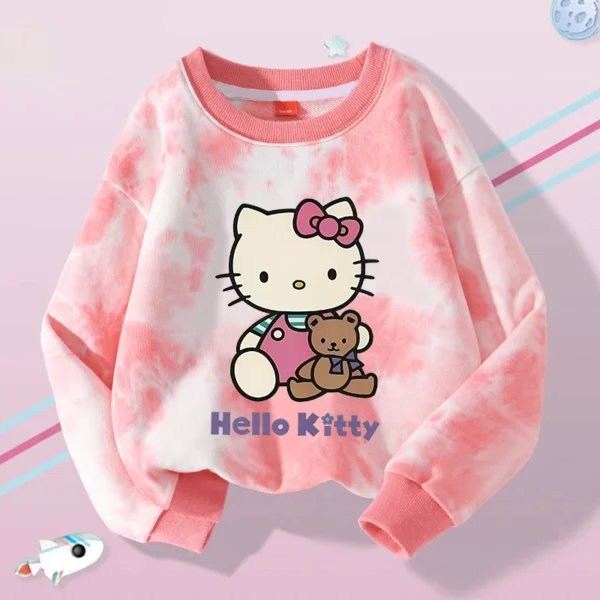 Hello Kitty Kuromi Cute Print Sweatshirts Girl Clothes Autumn Trend Tie Dyed Round Neck Pattern Children Pullover Long Sleeves - Image 6