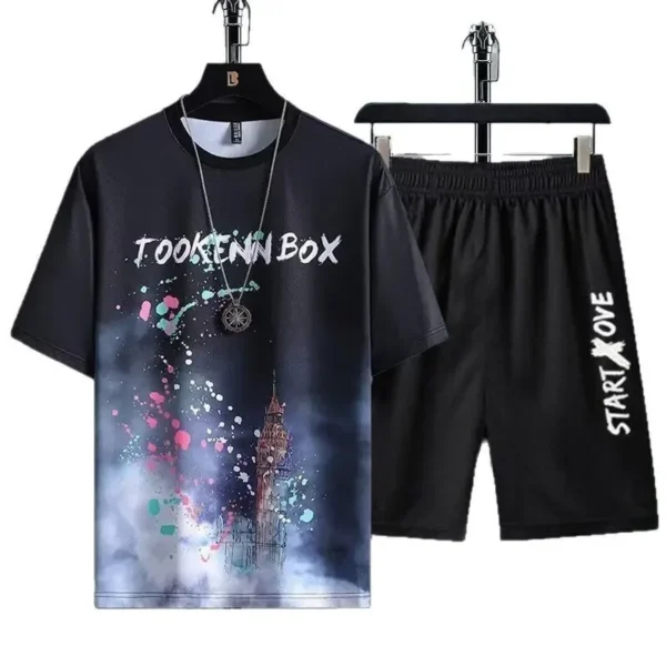 Ice Silk Men's Sportswear Set Quick Dry Casual Dyeing Short Sleeve T-Shirt Shorts Comfortable Lightweight Fashionable Outfit - Image 4