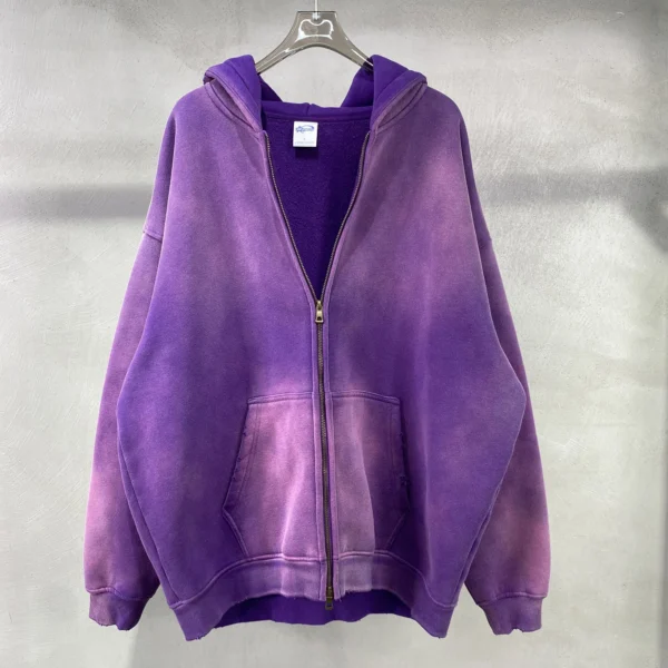 Men's Zip Up Hoodies Tie Dye Washed Double Oversize Cardigan Sweatshirt Loose Plus Plush Gradient Man Hooded Pullovers Winter - Image 5