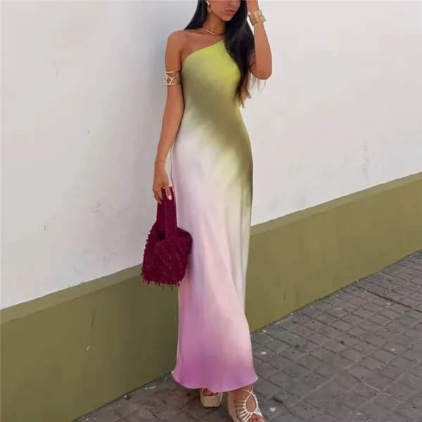 MUJER Tie Dye Long Dress Women Asymmertic Satin Backless Dress Woman Off Shoulder Sexy Evening Party Dresses Midi Summer Dresses - Image 2