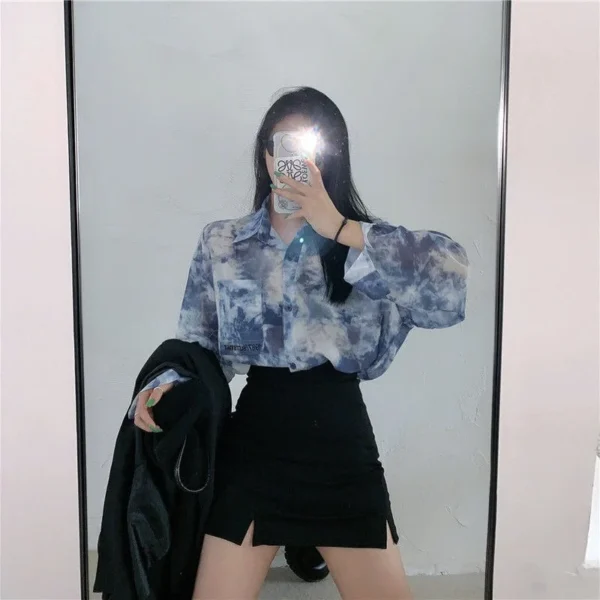 Shirts Women Fashion Tie Dye Harajuku Gothic Top New Korean Loose Casual Clothes Sun-proof Embroidery All-match Summer Holiday - Image 3