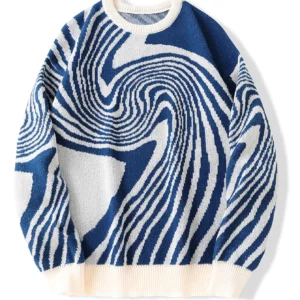 New Popular Maze Jacquard Pattern Pullover Sweater — Men’s Casual Round Neck Knit