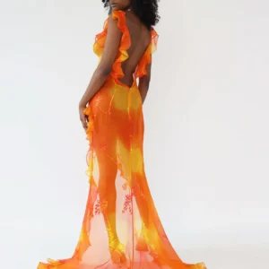 Y2K Backless High Slit Maxi Dress – Sexy Low-Cut V-Neck Boho Summer Dress for Women 2025