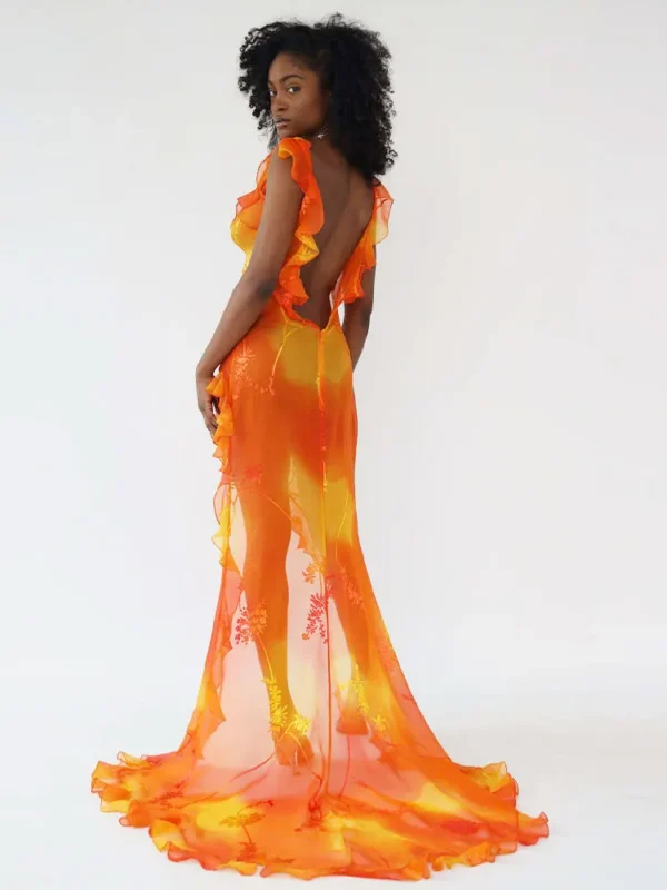 Sexy Low-cut Hollow Out Y2K Style Backless High Slit Front Short Back Long Dress 2025 Summer Women Floor Maxi Dresses A2555