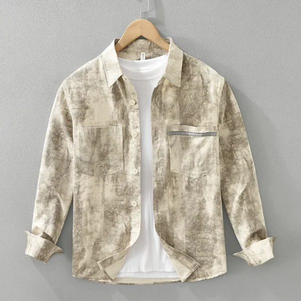 #4462 Beige Khaki Tie Dye Printed Shirts Men Vintage Cotton100% Cargo Shirts Male Long Sleeve Loose Outerwear Shirts Japan Style - Image 3