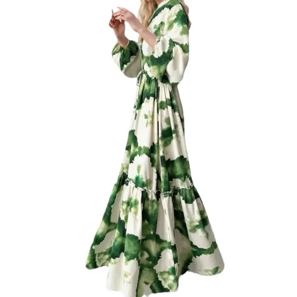 Autumn Elegant Women Maxi Dresses Fashion Print Long Sleeve V Neck Waist Adjustment Long Dress Commuting Female Party Vestido - Image 5