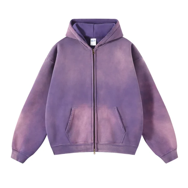 Men's Zip Up Hoodies Tie Dye Washed Double Oversize Cardigan Sweatshirt Loose Plus Plush Gradient Man Hooded Pullovers Winter