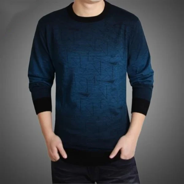 Fashion Gradient Tie Dye Autumn Men Long Sleeve T-Shirts Round Neck Knitting Tees Bottoming Shirt Thin Affordable Pullover Tops - Image 2