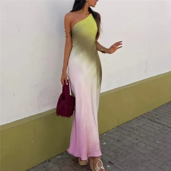 MUJER Tie Dye Long Dress Women Asymmertic Satin Backless Dress Woman Off Shoulder Sexy Evening Party Dresses Midi Summer Dresses - Image 6