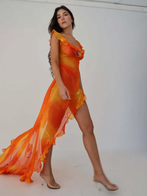 Sexy Low-cut Hollow Out Y2K Style Backless High Slit Front Short Back Long Dress 2025 Summer Women Floor Maxi Dresses A2555 - Image 4