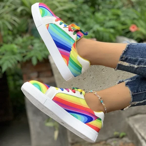 Rainbow Color Lace Up Sneakers Women Casual Non-Slip Platform Vulcanized Shoes Woman 2023 Autumn Flats Running Walking Shoes 43 - Image 5