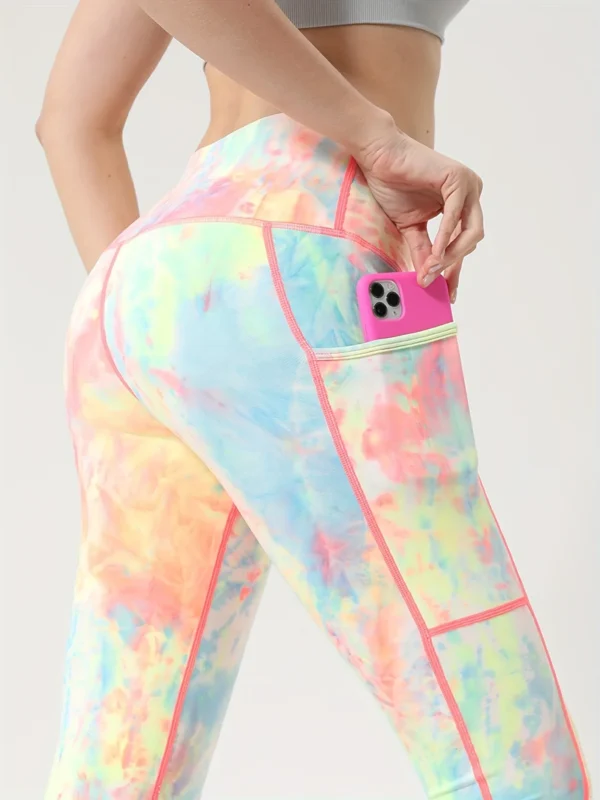 Tie-dyed peach hip yoga pants high waist tummy control fitness pants women's tie-dye running tights