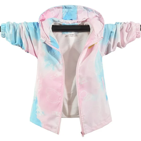 Spring Summer Girls Waterproof Contrast Tie Dye Hooded Lined Zip Hiking Jackets School Kids Outfit Tops Child Track Coat 3-14Yr - Image 2