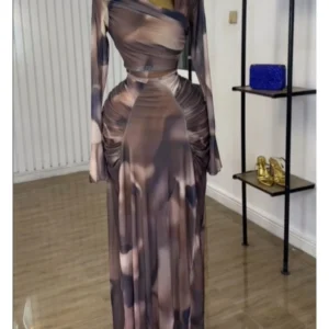 Women's Tie Dye Flare Sleeve Maxi Dress