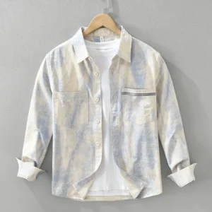 Tie Dye Printed Shirts Men Vintage Cotton100% Cargo Shirts