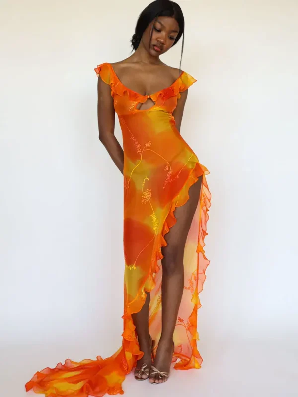 Sexy Low-cut Hollow Out Y2K Style Backless High Slit Front Short Back Long Dress 2025 Summer Women Floor Maxi Dresses A2555 - Image 6